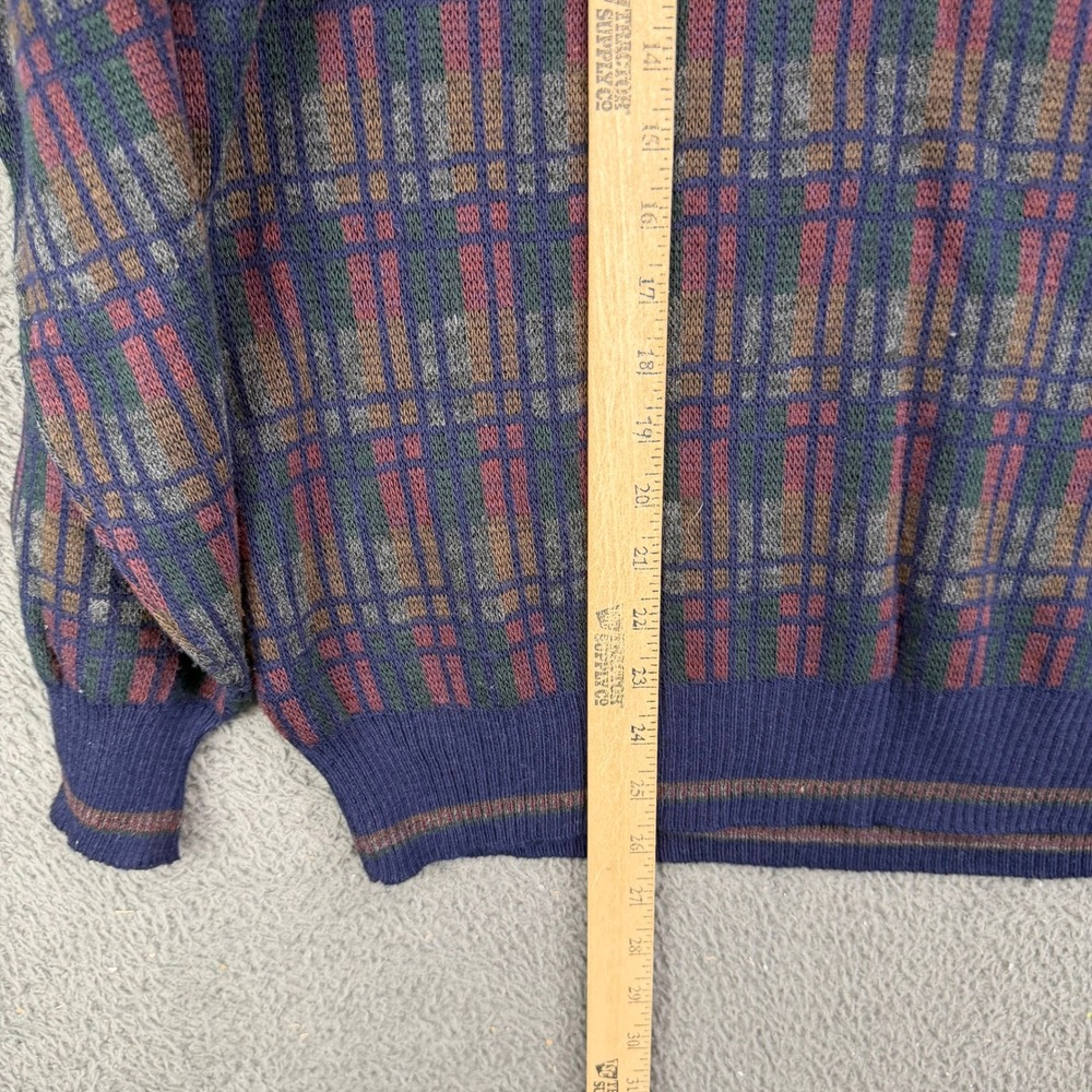 Brandini Le Collezioni Mens Medium Blue Plaid Wool Blend Polo Sweater Italy - Picture 4 of 7